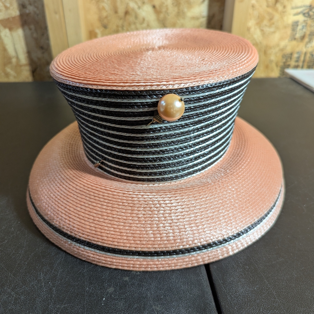 Cato Pink and Black Striped Women's Hat - Picture 2 of 5